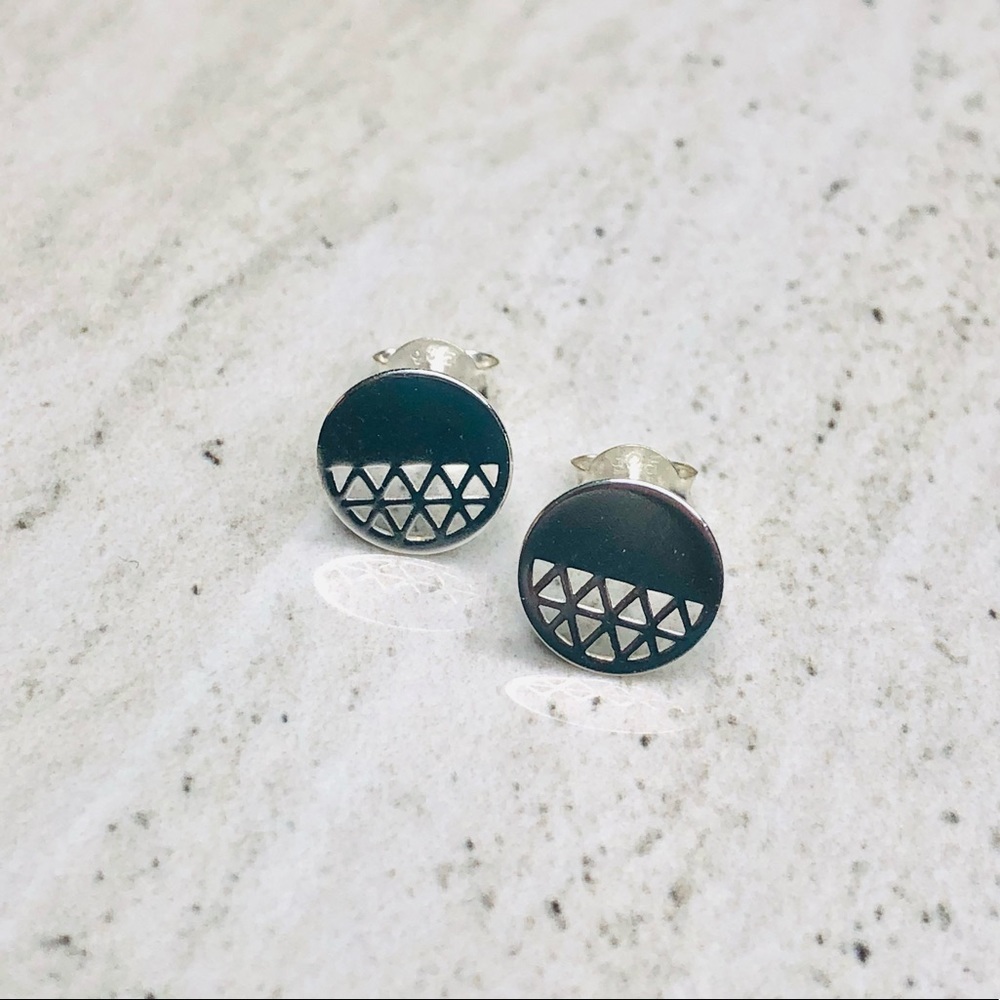925 Sterling Silver Round Geometric Earrings